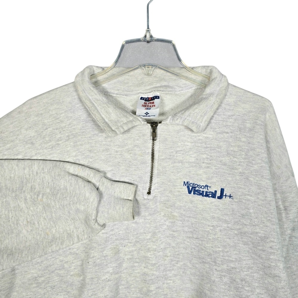 Vintage 90s Microsoft Visual J++ Sweatshirt Mens 2XL 1/4 Zip Gray Embroidered